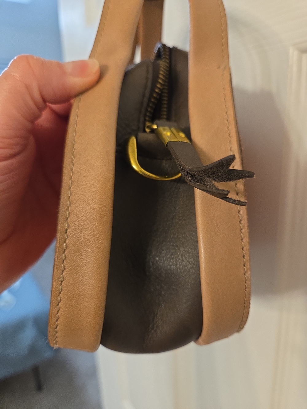 Madewell Sydney Colorblock Leather Crossbody Bag Brown Tan Top Zip No Strap - Picture 5 of 9